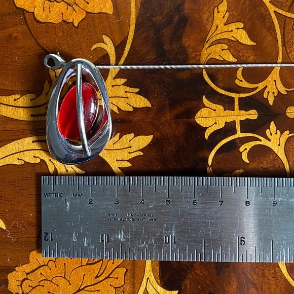 Blood Red and Silver Pendant Necklace - Picture 9 of 9